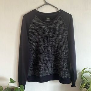 Roots navy crew sweater with mesh front, size small.